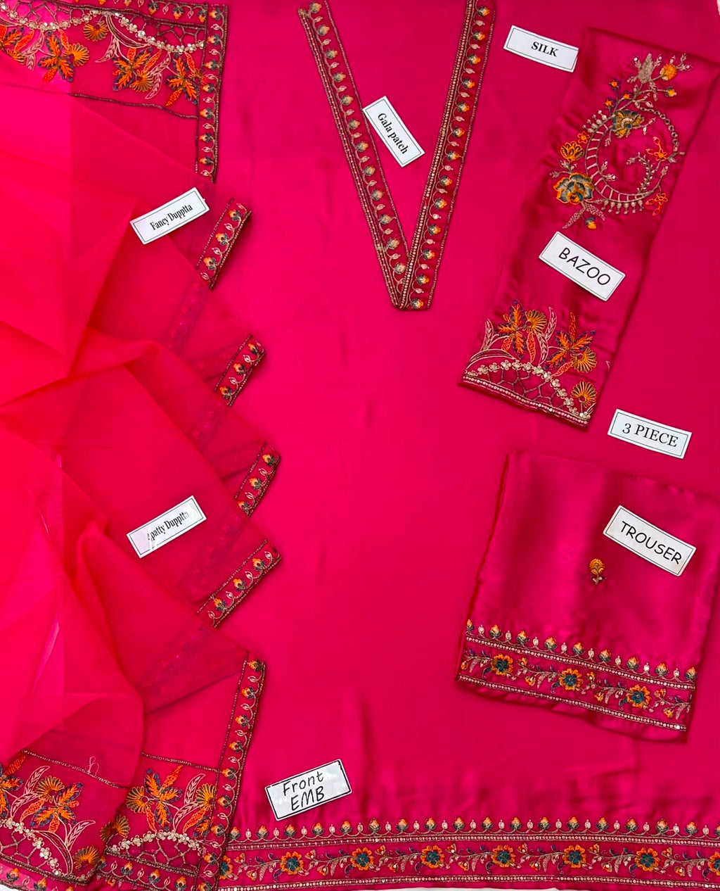 3-Pcs Charizma Unstitched Digital Print Silk Suit with Organza Dupatta