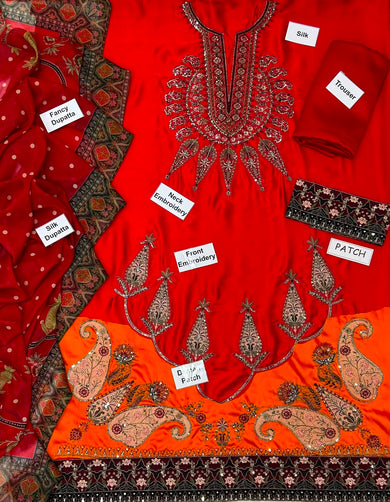 3-Pcs Unstitched Silk Suit Fabric - Digital Print